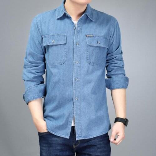 New Mens Denim Shirt Spring Summer Coat 100% Cotton High Quality Jean Shirts Male Handsome Business Shirt Casual Oversize Tops