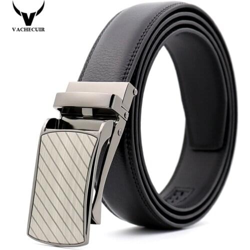 Hot Sale Genuine Leather Strap Automatic Stripe Shape Buckle Mens Belt Cowskin Belts for Men Waistband Ceinture LY55-1857