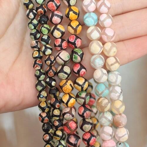 Faceted Multicolor Fire Agate 6-12mm Tibet Dzi agate Beads ,Wholesale For DIY Jewellery Free Shipping