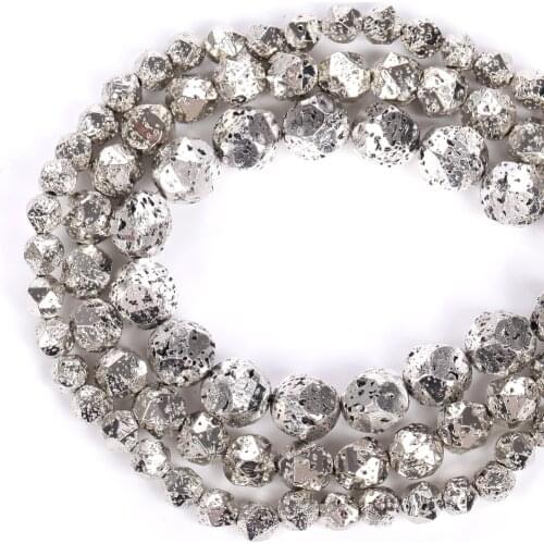 Faceted Natural Silver Lava Volcanic Rock Stone Beads Hematite Loose Spacer Beads For Jewelry Making Diy Necklace Bracelet
