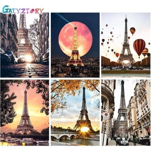 Gatyztory 60×75cm Tower Painting By Number Scenery Canvas Drawing Handpainted Kits Acrylic Paints Art Unique Gift Wall Decor