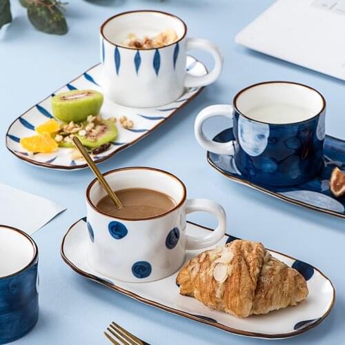 Coffee Cup And Saucer Breakfast Tableware Set For One Person Milk Oatmeal Mug Ceramic Net Red Japanese Household Single