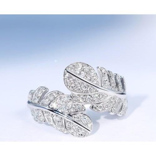 Exquisite Feather Finger Ring Fashion 925 Silver Jewelry Full Inlay Small Zircon Womens Wedding Party Luxury Accessories Gift