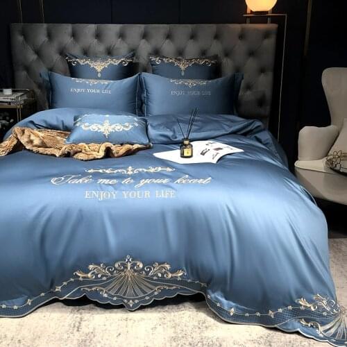 Luxury 600TC Egyptian Cotton Embroidery Bedding Set Queen/King Size Bed Set 4pcs Duvet Cover Sets Bedsheet Set Pillowcase #/L