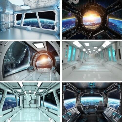 Laeacco Birthday Backdrops Universe Space Capsule Spaceship Astronaut Baby Shower Photography Backgrounds For Photo Studio Props