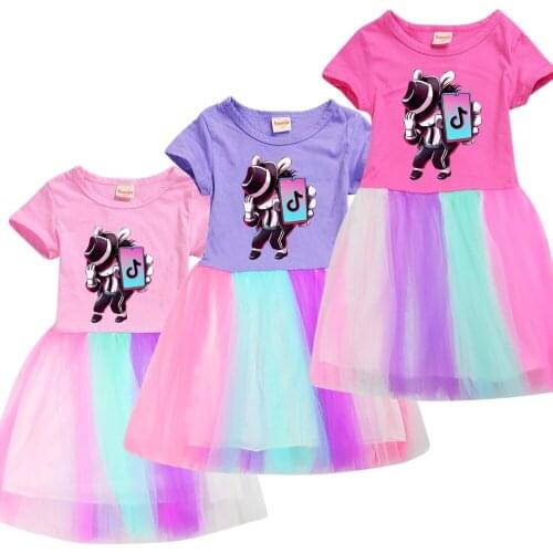 TIK TOK Girls Dress Summer Baby Children Kids Girls Clothes Princess Christmas Short Sleeve Dresses
