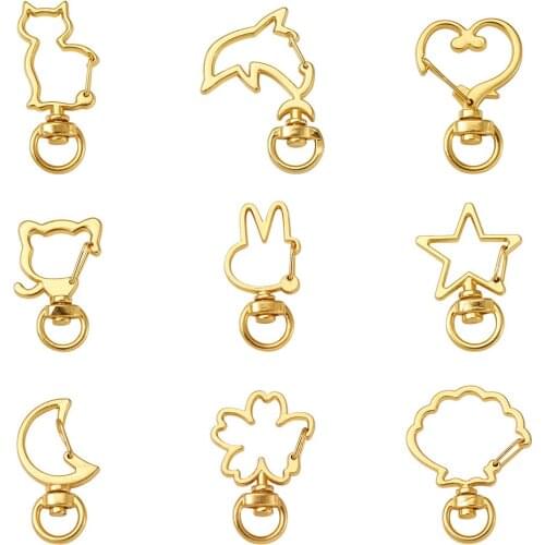 60pcs Cute Mix Shape Rabbit Cat Carabiner Swivel Clasps Metal Swivel Lobster Claw Clasp Trigger Snap Hook for Keychain DIY Craft