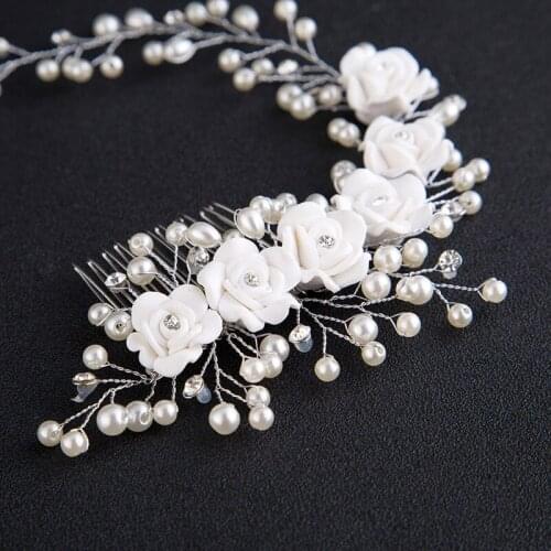 Fashion Korean Women Hair Comb Bride Wedding Hair Clip Handmade Flowers Beads Decoration Ladies Hairs Accessories XIN-Shipping