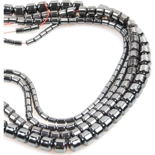 Natural Stone Hematite Cylindrical Loose Beads 4-10mm Black Bucket Beads For Jewelry DIY Bracelet Necklace Accessories 16 Inch