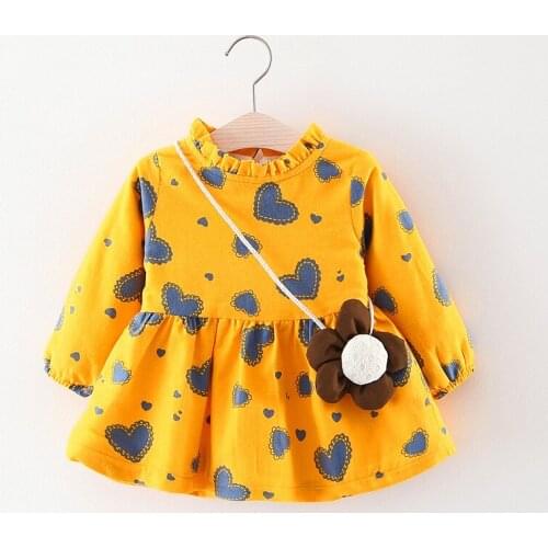 2019 Baby girls new winter Dress clothing Kids girls cute color print velvet cotton Dress with Bag 1-3 Years