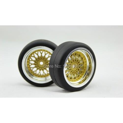 New Design 4pcs RC1/10 High Speed Drift Tires Tyre Wheel Rim Y12CG 6mm offset (Chrome+Painting Gold) fits for 1:10 Drift Car