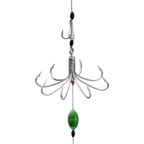 New Style High Efficiency Easy Fishing Fish hook 9 Hook With Sinker Carbon Steel Fishing Tackle Round Bent Treble Saltwater