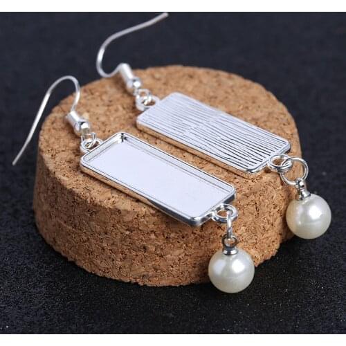 Onwear 3pairs fit 10x25mm rectangle silver plated drop cabochon earring base settings diy cameo bezel blanks for jewelry making