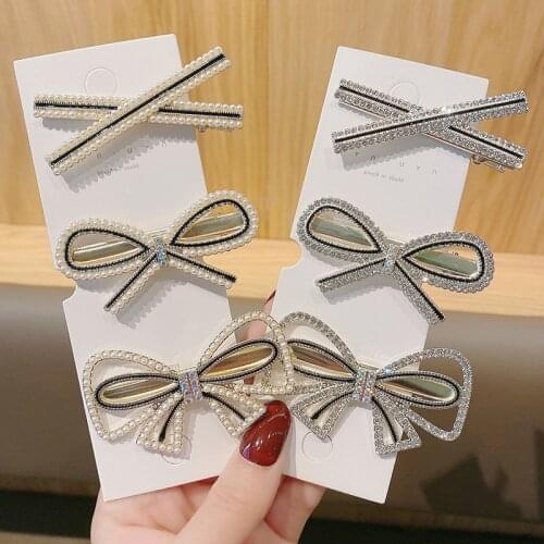 Simple Rhinestone Round Beads Hollow Knotted Bow Hair Clip Girl New Duckbill Clip Headwear for Women Fashion Hair Accessories
