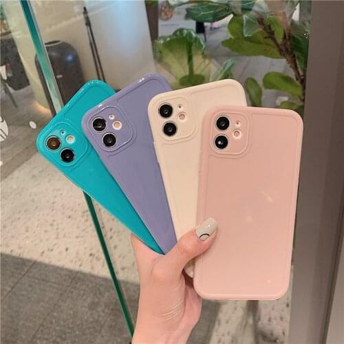 Camera Protection Solid Phone Case For iPhone 12 11 Pro Max X XS XR 7 8 Plus SE 2020 Shockproof Bright Silicone Soft TPU Cover