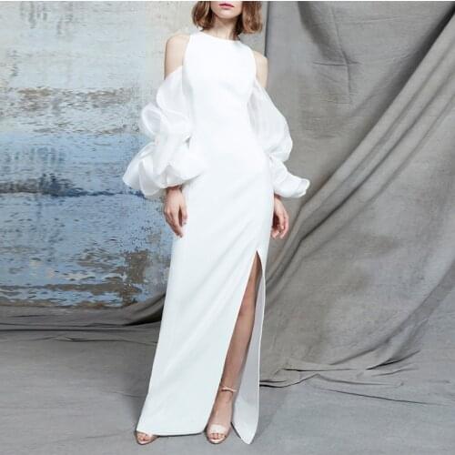 French Style Romance Elegant Long Dress Women Puff Sleeve Runway Designer Luxury Brand Evening Split Ladies Dresses Female Robe
