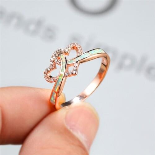 Luxury Female White Crystal Stone Ring Classic Rose Gold Color Wedding Rings For Women Charm Opal Love Heart Engagement Ring