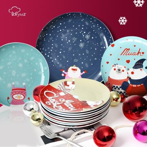 Christmas Ceramic Plate Food Dishes Cartoon Hand Painted Steak Dinner Plates Western Dinner Plate Tableware New Year Gift