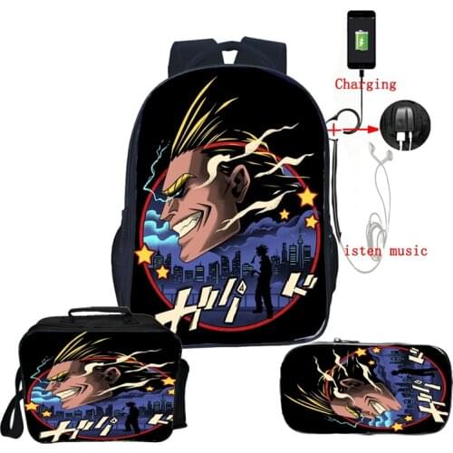 High Quality New My Hero Academia Backpack Students School Bag Boys Girls Deku Bookbag Gift(3pcs-set/backpack lunch Bag pen Bag)