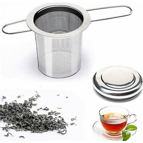 Double Handles Tea Infuser Stainless Steel Strainer Teapot Filter With Lid Cups Hanging Loose Leaf Tea Strainer Teapot