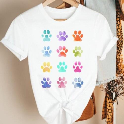 Women Clothes Casual New Love Dog Paw 90s Cartoon Summer Short Sleeve Print Fashion Tshirt Female Tee Top Graphic T-shirt