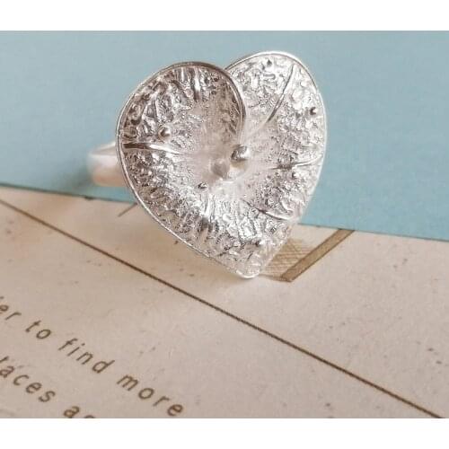 999 Sterling Silver Rings For Women Big Boho Heart Ring Engagement Adjustable Luxury Jewelry Handmade Bohemian Jewellery Ethnic