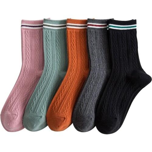 ZTOET Brand New Socks Female Autumn Winter Tube Socks Solid Color Cotton High Quality Warm Ladies Socks 5Pairs/Lot