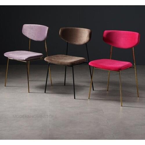 Modern Nordic Design Fashion Luxury stainless steel Gold Black Colorful Lint Leather Upholstered soft cover dining chair 1PC