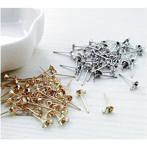 10Pcs Stainless Steel Belt Hanging Loop Green Pure Copper Plated with Gold Pearl Earrings Earrings Cup Needle DIY Accessories