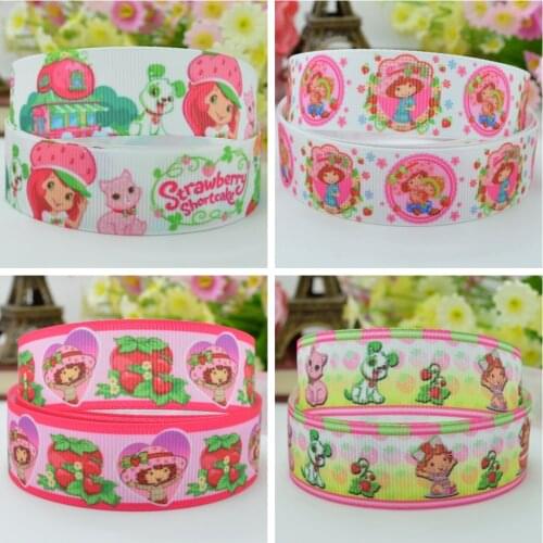 10 Yards 22mm 7/8" Strawberry girl Pink Pretty cute Printed grosgrain ribbon hair bow Headwear DIY hair accessories retail