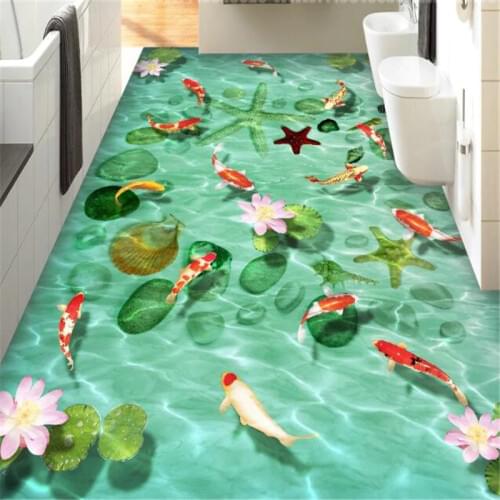Beibehang Customized large floor painting 3d self-adhesive mulch stone shell sea star squid lotus 3D floor tile decorative floor