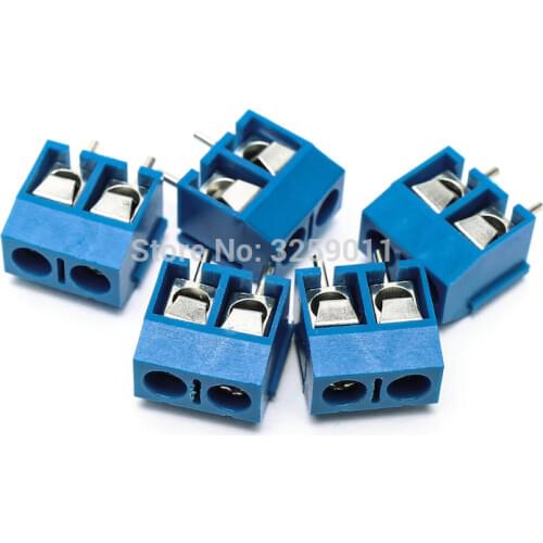 10PCS Small Electrical Connectors KF 301-2P Blue Copper 5.0mm Straight Pin PCB Screw Terminal Block Connector