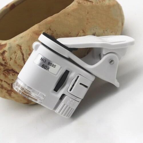 9595W 60X Mini Microscope Phone Camera Portable Clip with LED Jewelry Antiques Identification Magnifier Magnifying Glass Loupe