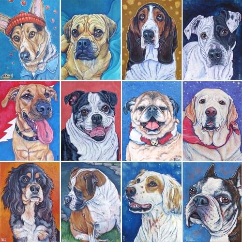 QIZITENG 5D Diamond Painting Cartoon Dog Full Square Diamond Embroidery Mosaic Animal Picture DIY Cross Stitch Room Decoration