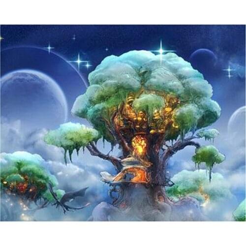 5D DIY Full Round Diamond Painting Dream World Cross Stitch Fairy Tale Tree House Embroidery Rhinestone Mosaic Home Decor Y1603