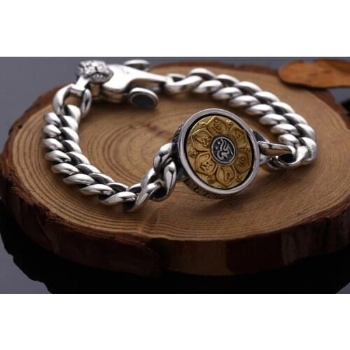 925 Sterling Silver color Bracelet Buddhistic Six Words' Mantra Rotatable Necklaces for Women Men Lovers Gifts High Polish Curb