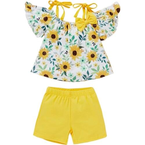 FOCUSNORM 3pcs Infant Baby Girls Clothes Sets 0-4Y Floral Printed Off Shoulder T Shirts Shorts Headband