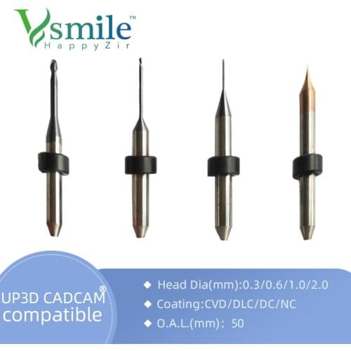 Milling Burs for Zirconia/Glass Ceramic/Emax/PMMA for Dental Lab use Milling Tool Compatible with Up3D P5 CADCAM Machine
