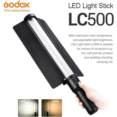 Godox LC500 3300K-5600K Adjustable Handle LED Light Stick Built-in lithiunm Battery + Remote control + AC Power Charger