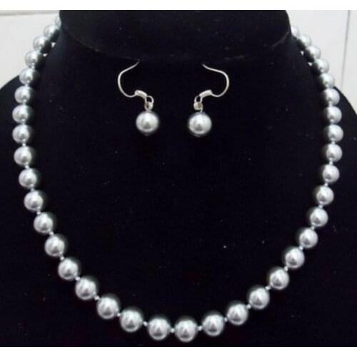 Hot sell new - Noblest8mm Silver Gray South Sea Shell Peral Necklace Earring 18