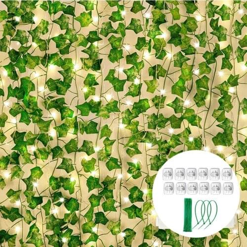 12pcs Artificial Ivy Leaf Plants Vine Hanging Garland Fake Vines with LED Lights Flowers Home Kitchen Garden Wedding Wall Decor