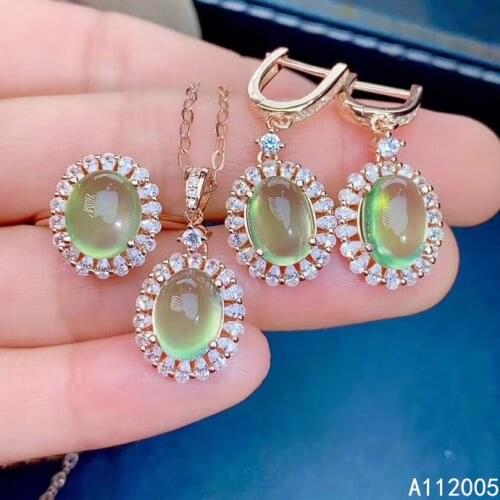 KJJEAXCMY Fine Jewelry 925 Sterling Silver Inlaid Natural Prehnite Womens Pendant Ring Earrings Gem Set luxury support test