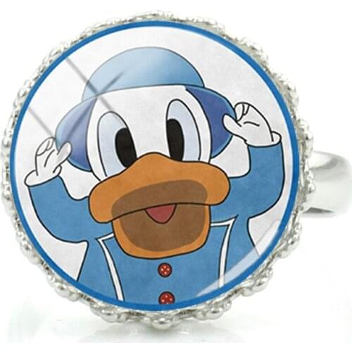 Disney Cute Donald Duck Ring Wear Sailor Suit Play Pattern Ring Interesting Glass Cabochon Ladies Ring Adjustable Jewelry Ring