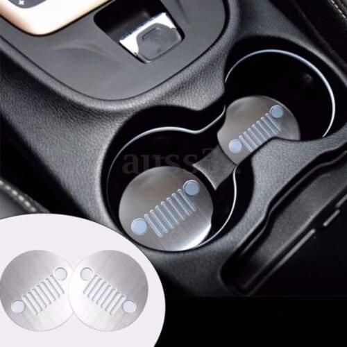 2PCS Black/Silver/blue/red Car Water Cup Mat Stainless Steel Car Cup Coasters for Jeep Cherokee 2014-2016