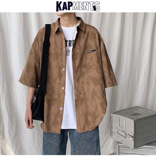 KAPMENTS Men Tie Dye Japanese Streetwear Hawaiian Shirt 2021 Mens Summer Army Green Harajuku Shirt Male Loose Vintage Shirts