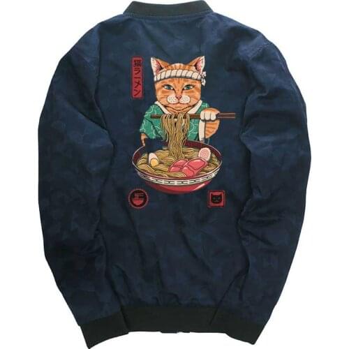 Neko Ramen jackets harajuku Japanese style men coat hip hop windbreaker drop shipping mens jackets streetwear coat Stand Collar
