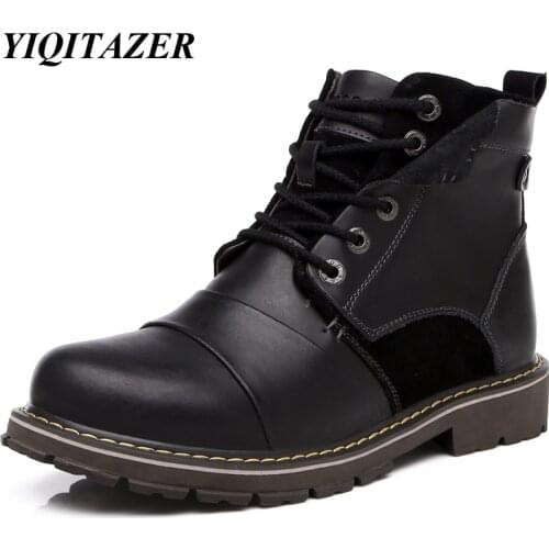 YIQITAZER 2017 Business man Geniune Leather Shoes Man shoes,Round Toe High Quality Winter Snow Ankle Formal Business Man Shoes