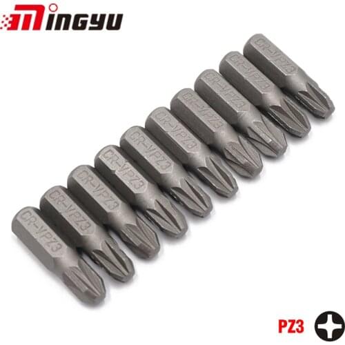 10Pcs 1/4" 25mm Pozidriv PZ3 Screwdriver Bit Set Repair Tools ScrewdriversKit Hex Shank Drill Bit For Power Household Hand Tools