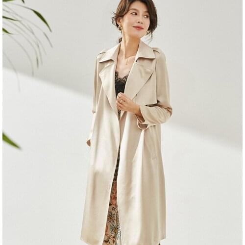 Spring new pendant atmospheric Satin acetic acid medium length leisure commuting simple womens windbreaker coat