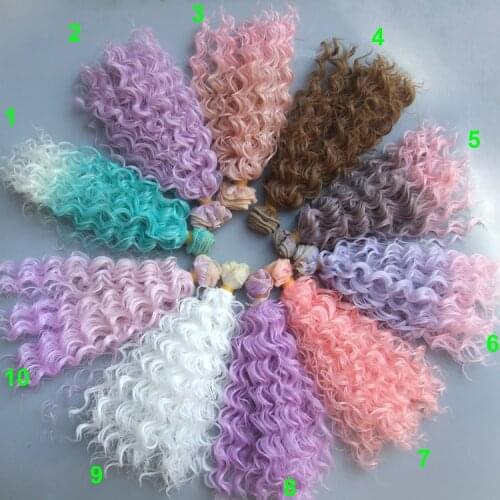 Wholesales 20CM thick doll hair heat resistant deep wave wigs for blyth doll 1/3 1/4 1/6 BJD handmade fabric gifts dolls wigs